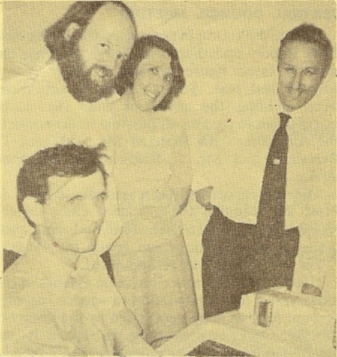 Checking compositions by computer was one of the sidelines during the Central Council’s weekend in Guildford. David Leach (Hawley), seated at the computer, was one who demonstrated the work and also seen are Peter and Angela Smart, who helped organise the visit, and Maurice Drake, Director of Seven Corners Press, printers of the Ringing World