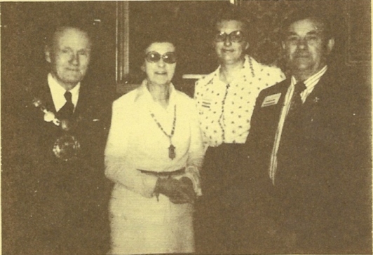 At the Reception on Bank Holiday Monday the VIPs were entertained in the Mayor’s Parlour, and Mrs. Margaret Byrne (chairman, Penzance Branch) and her husband Reuben are here seen with the Mayor (Ccllr. Lionel Spargo) and his wife (the Mayoress)