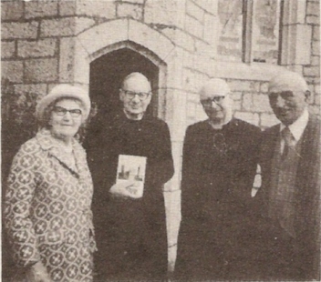 Ringing on Sunday morning at Carbis Bay were many visitors, and the locals handed over to them. When the vicar (Canon A. S. Roberts) came down from the tower with his fellow ringer, Gilbert Thurlow (Dean of Gloucester), they met Mr. and Mrs. Tom Sullivan of the local band. Having photographed them (l. to r.: Mrs. Sullivan, Gilbert Thurlow, Arthur Roberts and Tom Sullivan), the Dean said: “Now you have a photograph of Gilbert and Sullivan!” - In 1948 Gilbert Thurlow dedicated the banner for the (then) new parish of Carbis Bay